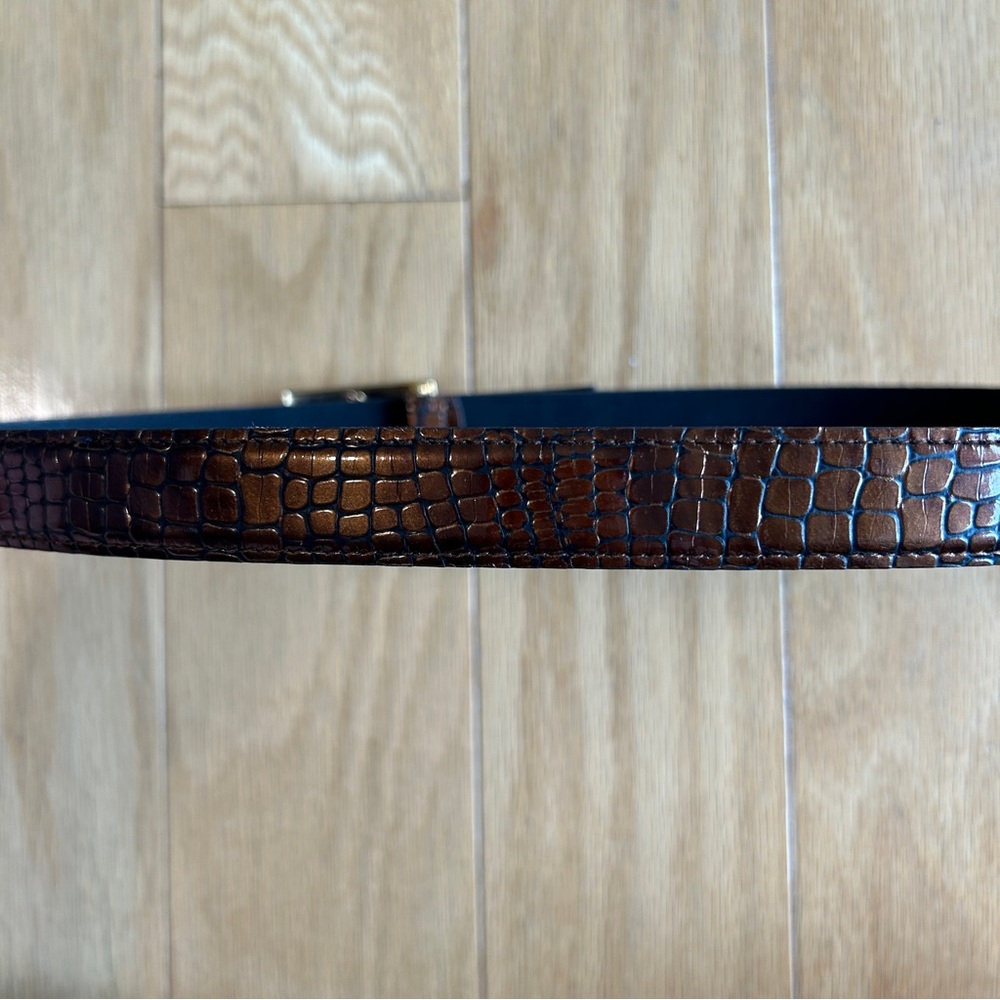 Accessories by Pearl Copper Metallic Brown Crocodile Leather Belt Gold Buckle M - Picture 4 of 8
